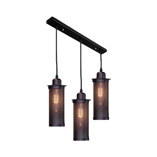 Vintage 3/8 Bulbs Pendant Light With Mesh Shade - Stylish Kitchen Ceiling Fixture In Black
