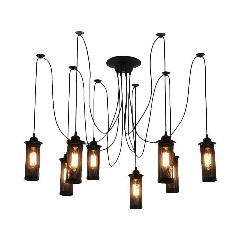 Vintage 3/8 Bulbs Pendant Light With Mesh Shade - Stylish Kitchen Ceiling Fixture In Black