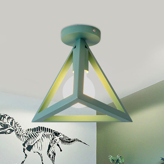 Retro Industrial Wire Cage Ceiling Light With Triangle Shade - 1 Head Metal Lamp In