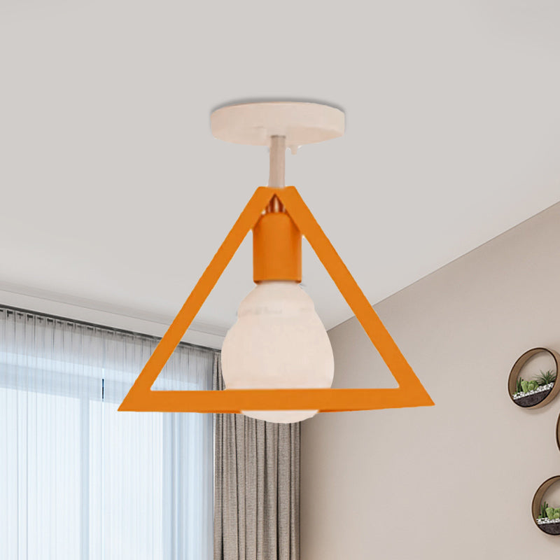 Retro Industrial Wire Cage Ceiling Light With Triangle Shade - 1 Head Metal Lamp In