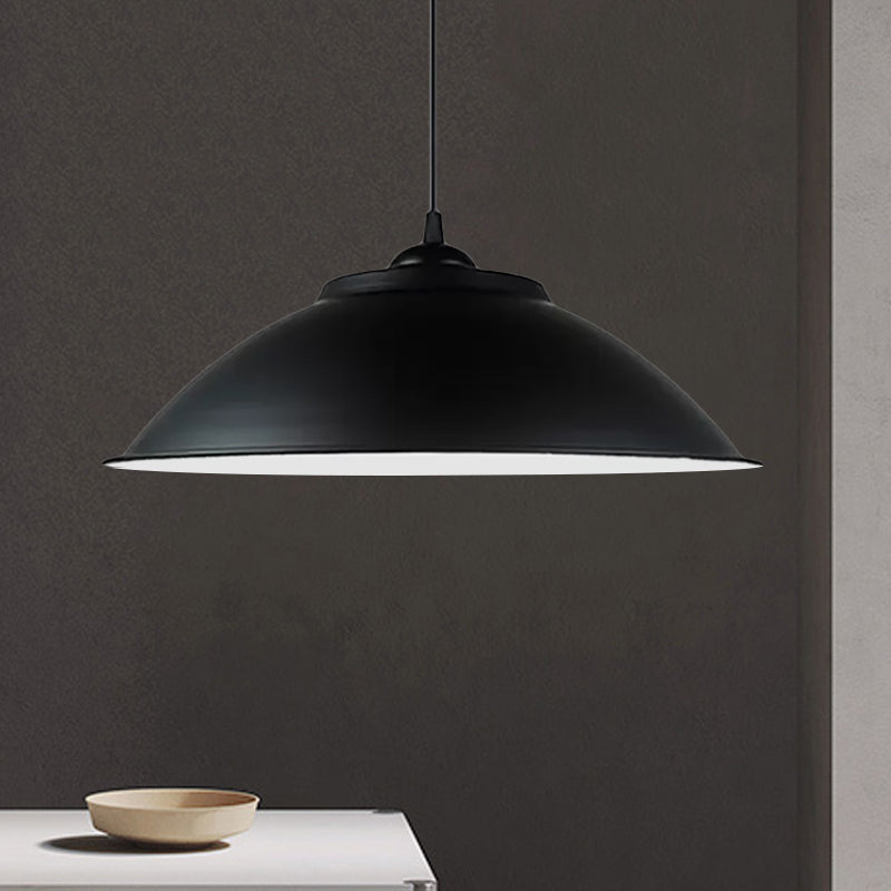 Industrial Black/White Pendant Light With Adjustable Cord And Iron Bowl Shade - 10.5’/14’ W