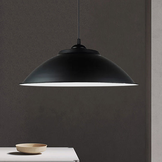 Industrial Black/White Pendant Light With Adjustable Cord And Iron Bowl Shade - 10.5’/14’ W