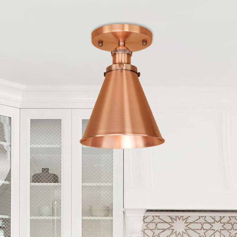 Metallic Vintage Style Rust/Copper Semi Flush Light Fixture - 1 Tapered Indoor Design