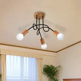 Industrial Metal Ceiling Flush Mount With Bulb 3/5 Lights Wooden Cap