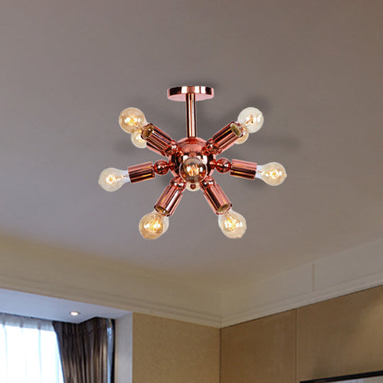 Vintage Copper Finish 6/9 Lights Starburst Semi Flush Ceiling Light For Bedroom 9 /