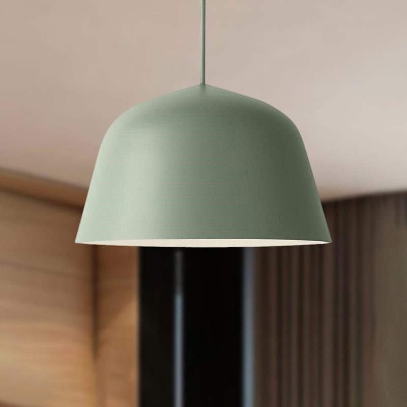 Nordic Style Dome Hanging Shade Ceiling 1 Light Metal Pendant Lamp In Black/Green For Bedroom