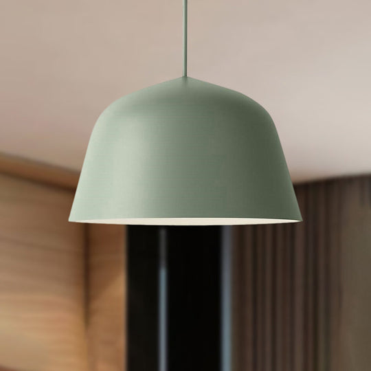 Nordic Style Dome Hanging Shade Ceiling 1 Light Metal Pendant Lamp In Black/Green For Bedroom