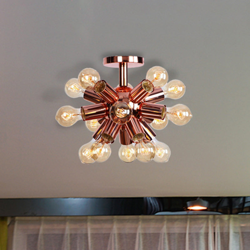 Vintage Copper Starburst Ceiling Light With Bare Bulb - Ideal For Restaurants (6/9 Heads) 15 /