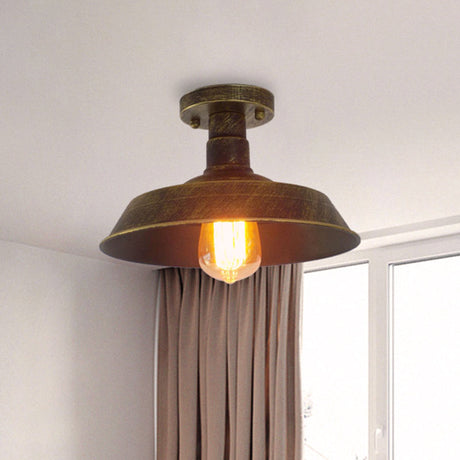 Barn Shade Semi-Flush Mount Ceiling Light In Aged Silver/Weathered Copper For Farmhouse Decor