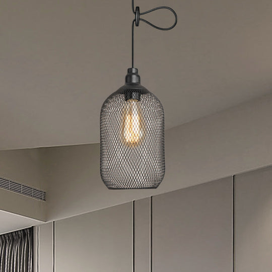 Industrial Black Wire Mesh Pendant Light With Height Adjustable Hanging Lamp For Dining Room