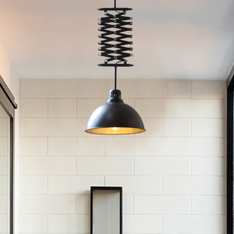 Industrial Style 1 Bulb Metal Dome Ceiling Light - Extendable Pendant For Balcony Black/White
