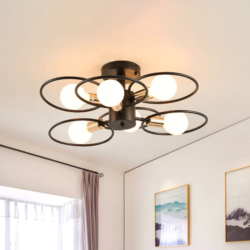 Industrial Triple Rings Semi Mount Ceiling Light Fixture – 3/6 Metal Lights In Black For Bedroom 6 /