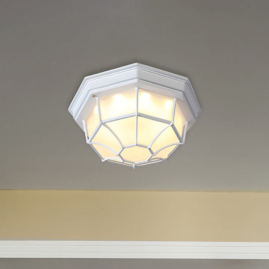 White Geometric Flush Ceiling Mount Light Fixture - Industrial Frosted Glass For Bedroom