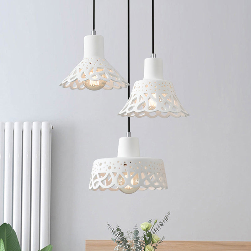 Nordic Style Etched Pendant Lighting: Concrete 1-Light Grey/White/Yellow With Geometric/Bell/Flared