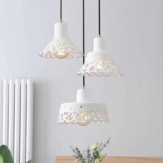 Nordic Style Etched Pendant Lighting: Concrete 1-Light Grey/White/Yellow With Geometric/Bell/Flared
