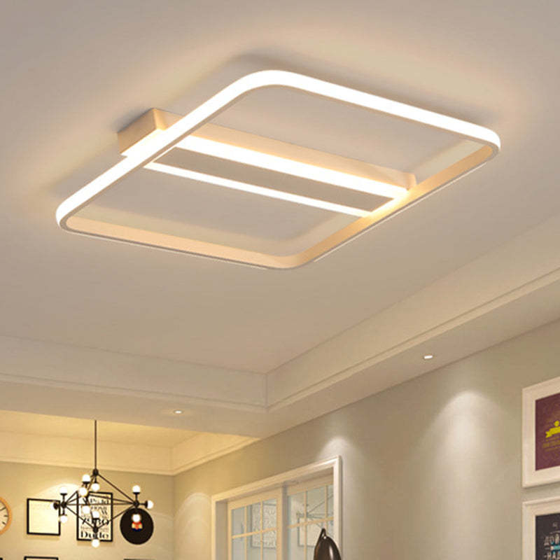 Squared Flushmount Metal Led Ceiling Light Minimalist Warm/White