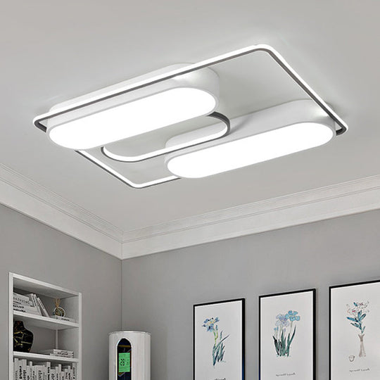 White Rectangular Flush Ceiling Light - 37.5’ X 40’ Modern Metal Flushmount Lighting With