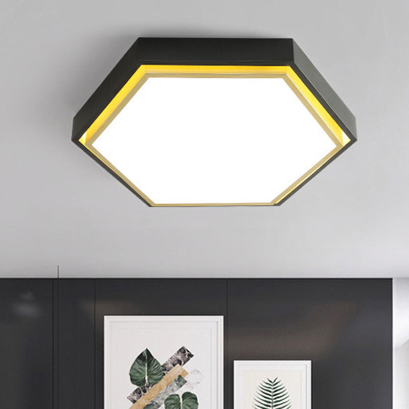 Nordic Hexagon Flushmount Metal Led Ceiling Light - Black/Green/Grey/White 16/19.5 Wide Frosted