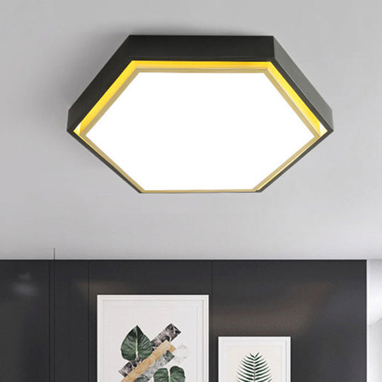 Nordic Hexagon Flushmount Metal Led Ceiling Light - Black/Green/Grey/White 16/19.5 Wide Frosted