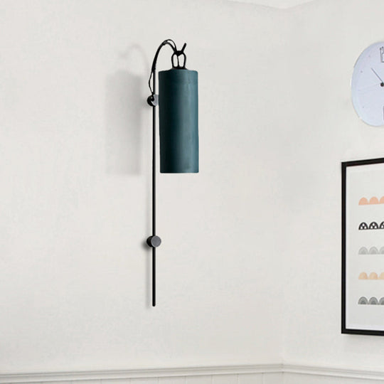 Modern Tube Sconce Lighting With Green/White Fabric Shade - 1 Light Living Room In Black/Gold