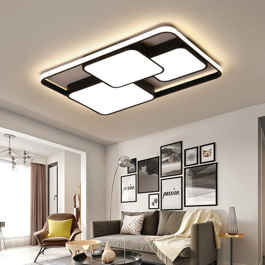 Contemporary Black/White Rectangle Flush Ceiling Light - Led Acrylic Flushmount For Cafes