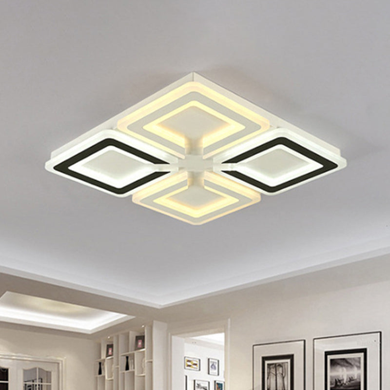 Modern Diamond Pattern Flushmount Light With Acrylic Led - Warm/White Glow Ideal For Living Room