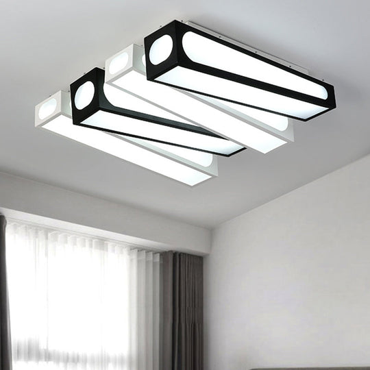 Contemporary Led Linear Flush Mount Ceiling Light In Black And White For Foyer