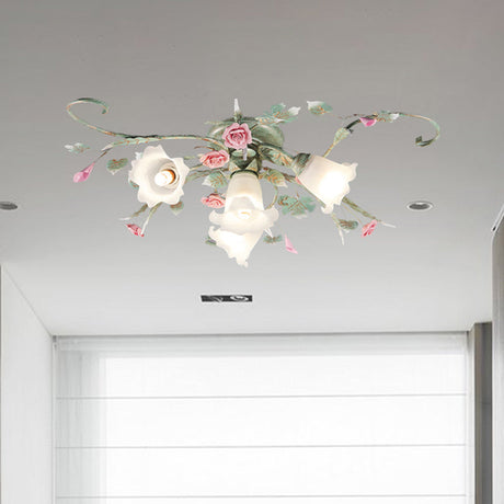 Blue Metal Floral Ceiling Fixture: Pastoral Semi Flush Mount Light With 4/5/9 Lights For Living Room
