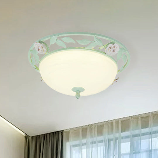 15’/19’ Korean Flower Metal Bowl Ceiling Light - 1 Head Flush Mount Fixture In Pink/Blue/Green