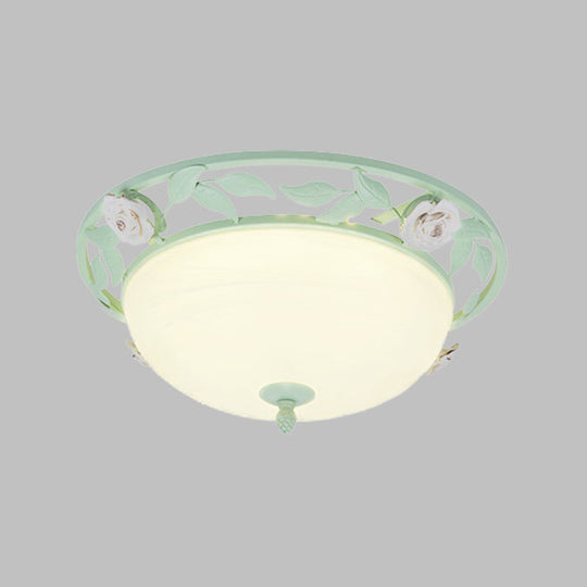 15/19 Korean Flower Metal Bowl Ceiling Light - 1 Head Flush Mount Fixture In Pink/Blue/Green
