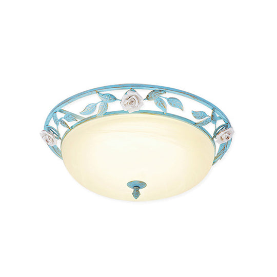 15/19 Korean Flower Metal Bowl Ceiling Light - 1 Head Flush Mount Fixture In Pink/Blue/Green