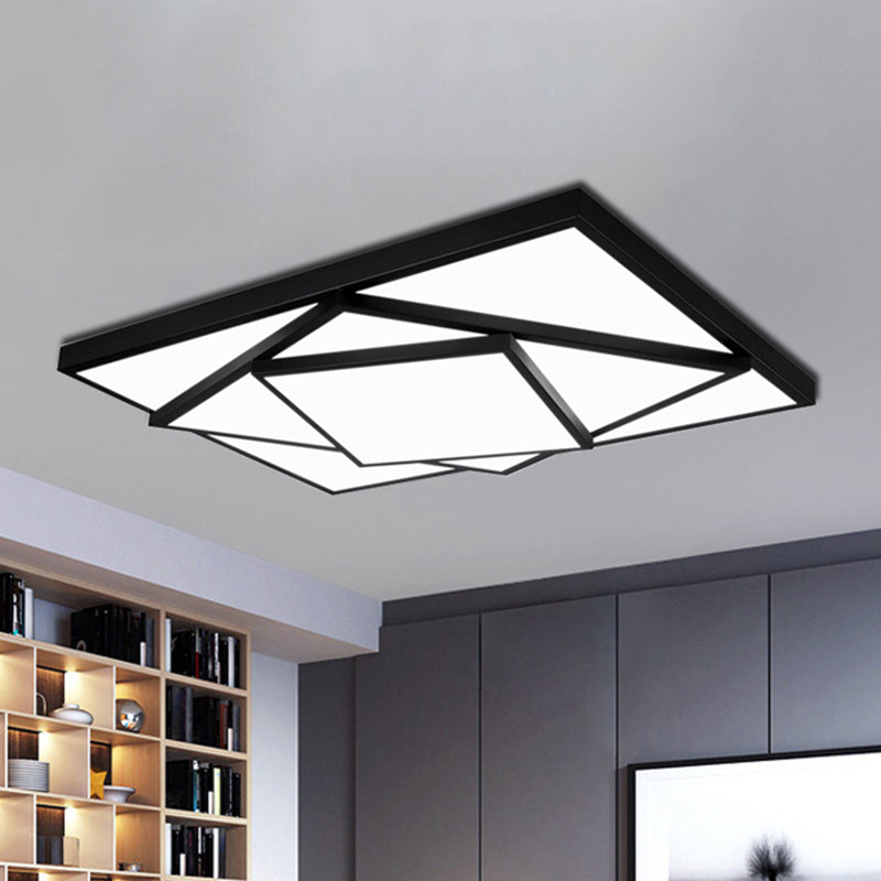 Modern Metal Led Flush Mount Ceiling Light Fixture For Living Room - Black/White Rectangle/Square