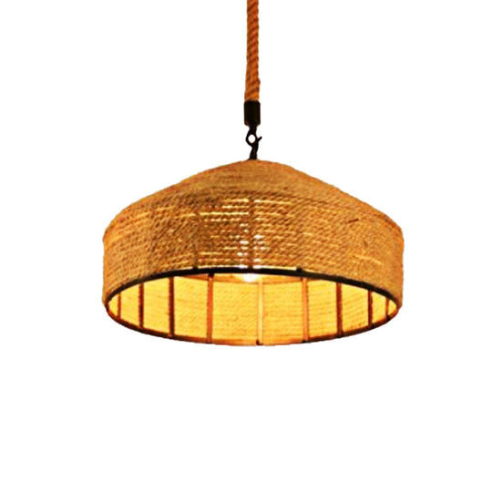 Beige Pendant Light Fixture - Hand-Woven Mongolian Yurts Design With Antiqued Rope