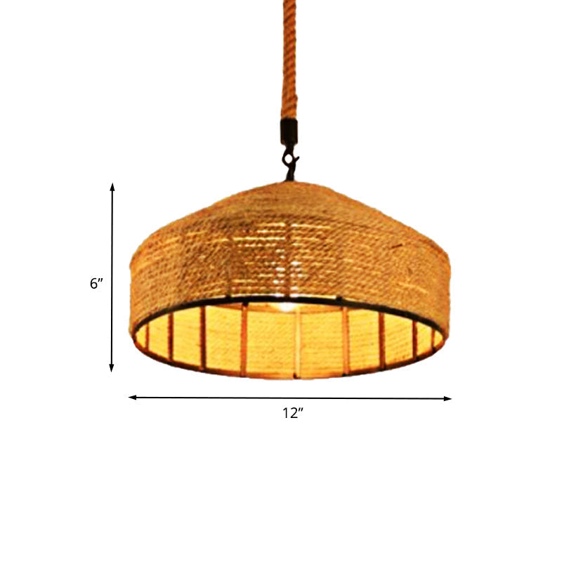 Beige Pendant Light Fixture - Hand-Woven Mongolian Yurts Design With Antiqued Rope