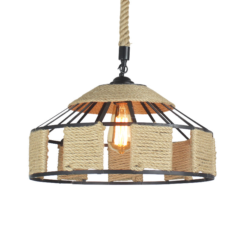 Farmhouse Pendant Ceiling Lamp - Beige Rope Hanging Light Kit For Mongolian Yurts With Knots Cord