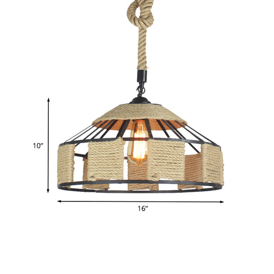Farmhouse Pendant Ceiling Lamp - Beige Rope Hanging Light Kit For Mongolian Yurts With Knots Cord