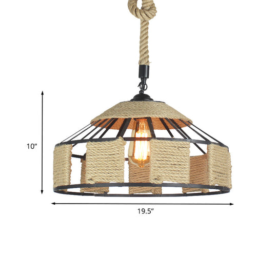 Farmhouse Pendant Ceiling Lamp - Beige Rope Hanging Light Kit For Mongolian Yurts With Knots Cord