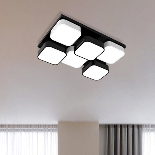 Modern Led Ceiling Mount Light - Square Kitchen Bedroom Lamp (4/6/9/12/16/20 Heads) In Black