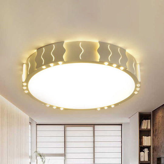 Modern Acrylic Led Flush Ceiling Light - White Square/Round Design For Living Room With Warm/White