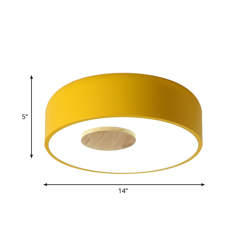 Metal Flush Ceiling Light With Acrylic Diffuser - Nordic Gray/Yellow/Green Mount For Living Room In