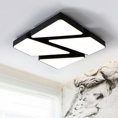 Modern Led Flush Mount Lighting: 25.5’/37.5’ W Acrylic Shade Black/White Square/Rectangular