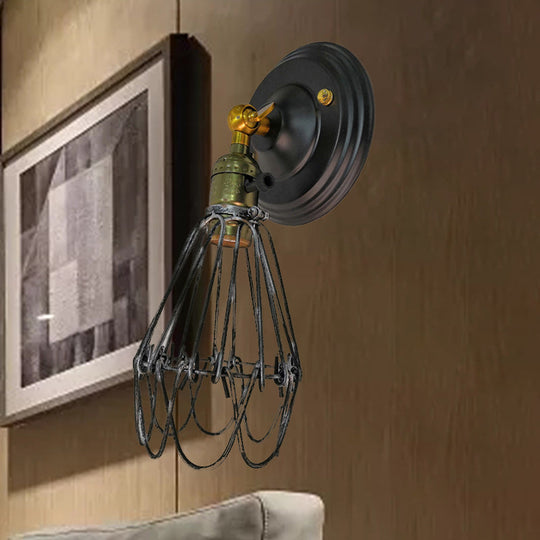 Farmhouse Style Wrought Iron Wall Sconce With Rotatable Lamp 1 Bulb Black/Bronze