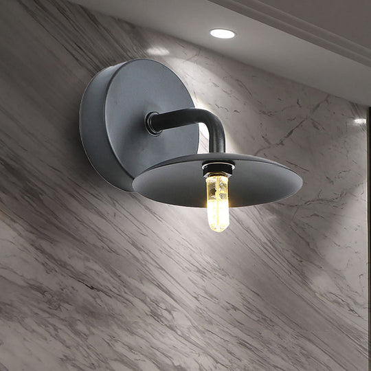 Industrial Vintage Metal Wall Light Fixture - Flat Shade 1-Light Sconce For Bedroom In Black