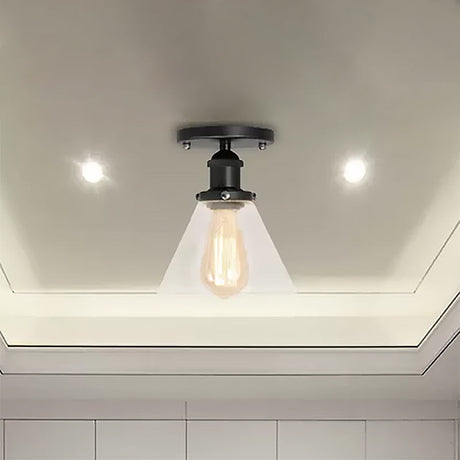 Industrial Clear Glass Ceiling Light In Black/Brass/Copper - Single Bulb Semi Flush Mount