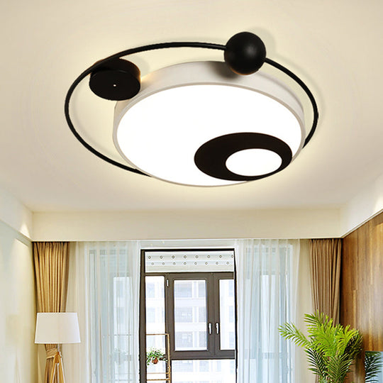 Modern Vintage Metal Flushmount Led Lighting In Warm Light With Diffuser - Square/Round Black/White