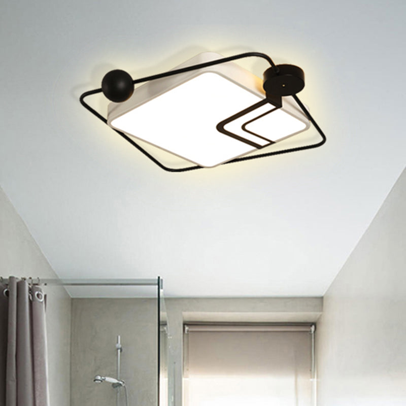 Modern Vintage Metal Flushmount Led Lighting In Warm Light With Diffuser - Square/Round Black/White