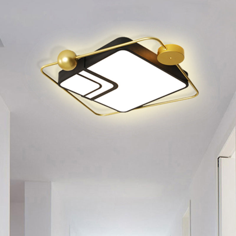 Modern Vintage Metal Flushmount Led Lighting In Warm Light With Diffuser - Square/Round Black/White