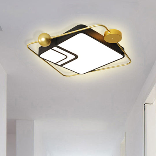 Modern Vintage Metal Flushmount Led Lighting In Warm Light With Diffuser - Square/Round Black/White