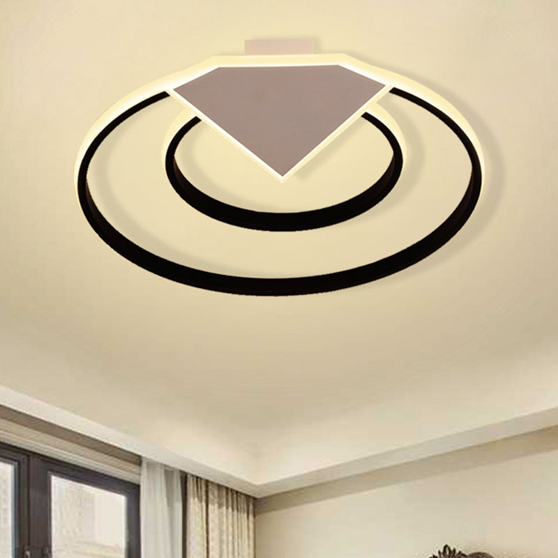 Modern Black Flush Mount Ceiling Light: Double Ring Led Indoor Lighting - Warm/White Light
