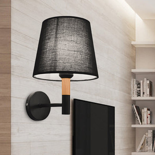 Modern Tapered Wall Sconce Light - 1 Head Fabric For Bedroom Black/White